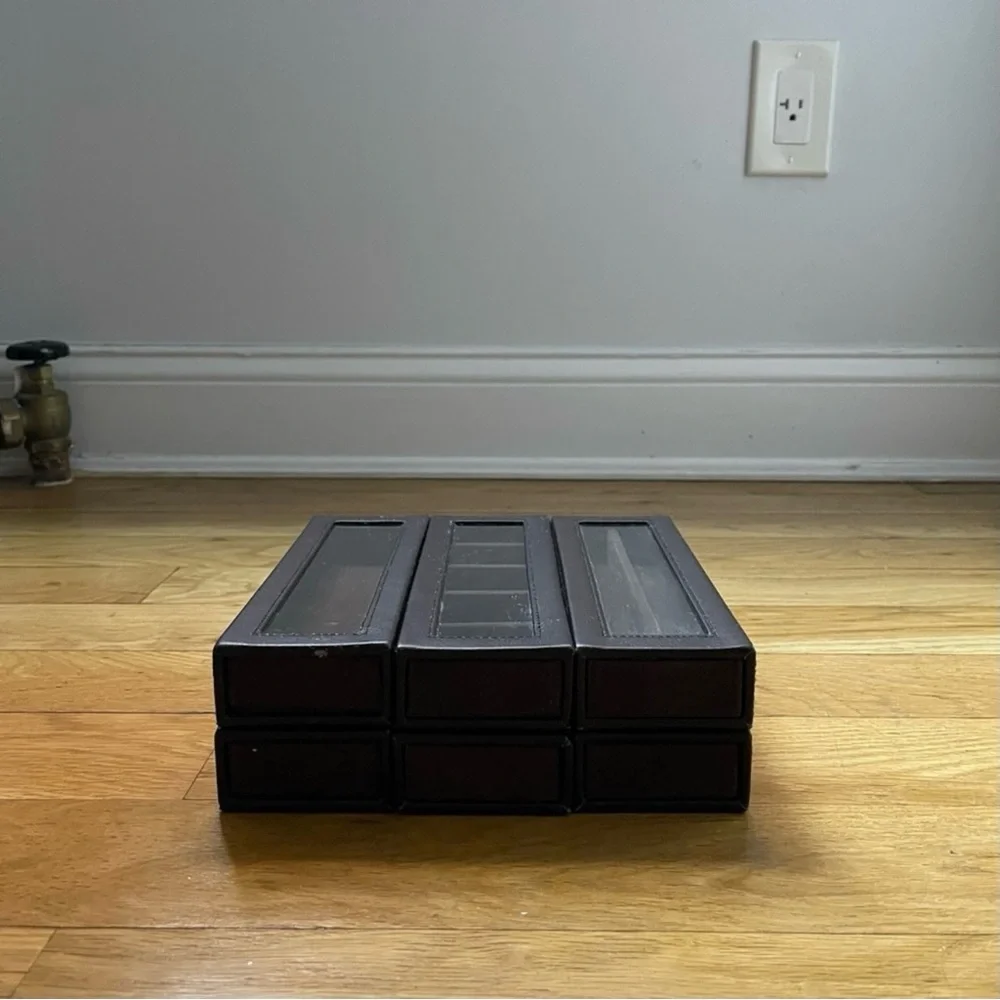 brown The Container Store faux leather organizers (set of 6)